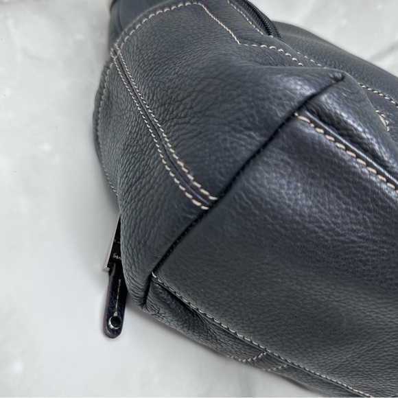 Tignanello Genuine Black Pebbled Leather Single Handle Shoulder Bag Purse
